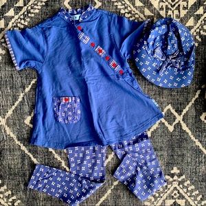 Blue Matching Floral Leggings, Shirt and Hat Set